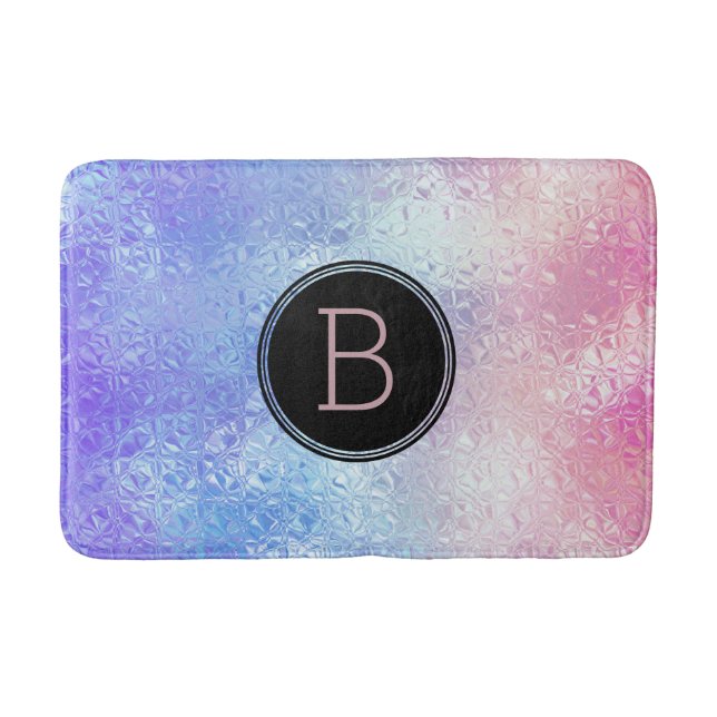 Iridescent glass ombre blue to pink bath mat (Front)