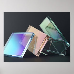 Iridescent Glass Slabs Geometric Sculpture Wall Ar Poster