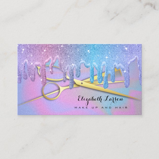 Iridescent Glitter Drips Hair Stylist Beauty Salon Business Card (Front)