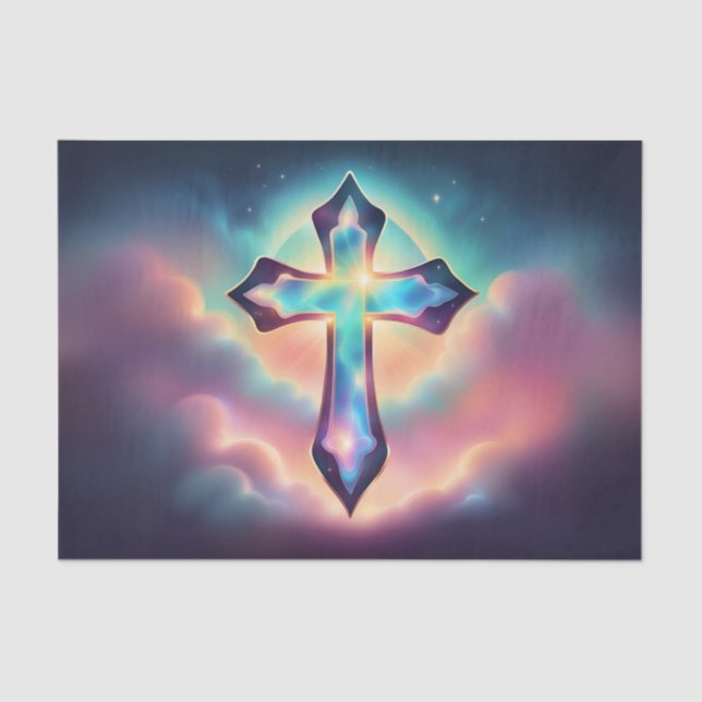 Iridescent Glowing Cross Decoupage Tissue Paper (Front)