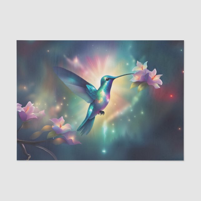 Iridescent Glowing Hummingbird Decoupage Tissue Paper (Front)