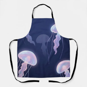 Iridescent Glowing Jellyfish Deep Blue Pink Apron