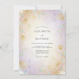 Iridescent Gold Petals Wedding Invitation