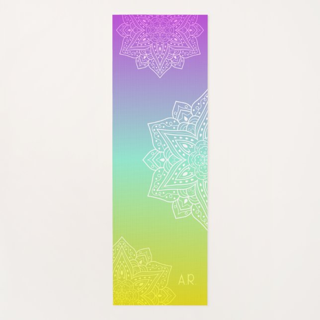 Iridescent Gradient Asymmetric Mandala & Initials Yoga Mat (Front)