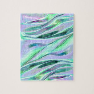 Iridescent Green and Blue MetallicMarbled Jigsaw Puzzle