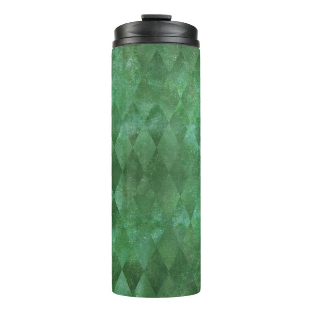 Iridescent Green Vintage Harlequin Pattern Thermal Tumbler (Front)