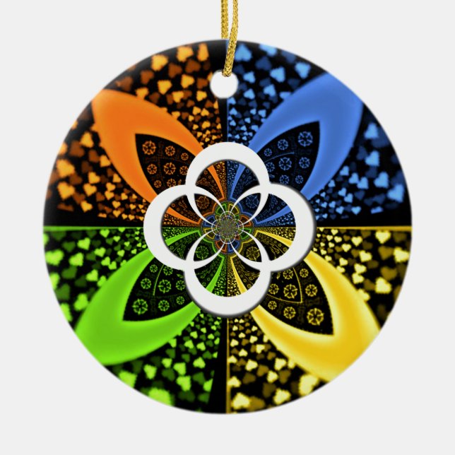 Iridescent Hearts Seamless Polka Dot Abstract Art  Ceramic Tree Decoration (Front)