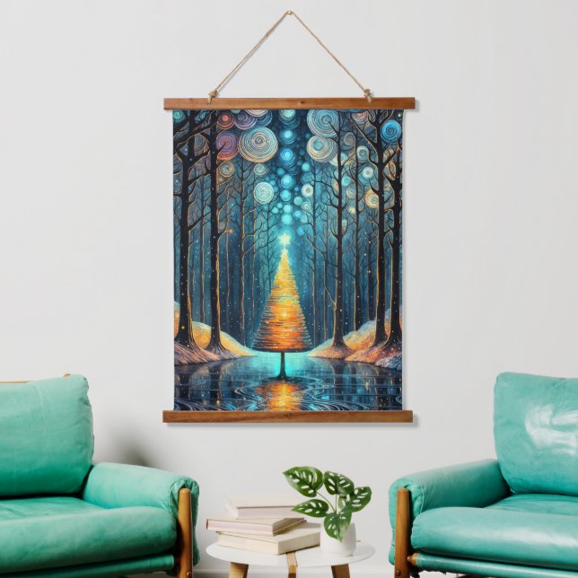 Iridescent Holiday Dream 🎄 Glowing Christmas Tree Hanging Tapestry (Living Room)