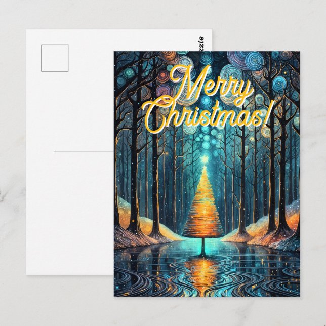 Iridescent Holiday Dream 🎄 Glowing Christmas Tree Postcard (Front/Back)