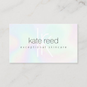 Iridescent Holograph  Monogram Beauty Salon Business Card