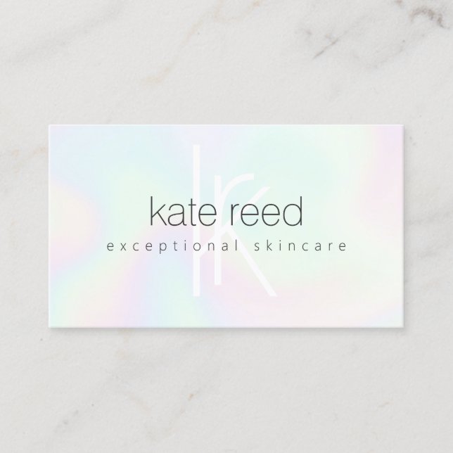 Iridescent Holograph  Monogram Beauty Salon Business Card (Front)