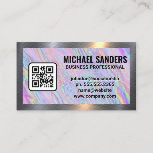 Iridescent Holographic Foil Pastel   Metal Border  Business Card