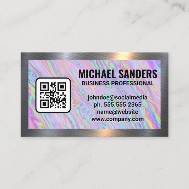 Iridescent Holographic Foil Pastel | Metal Border  Business Card (Front)