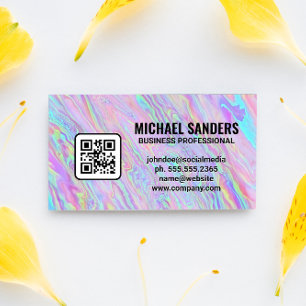 Iridescent Holographic Foil Pastel   QR Code Business Card