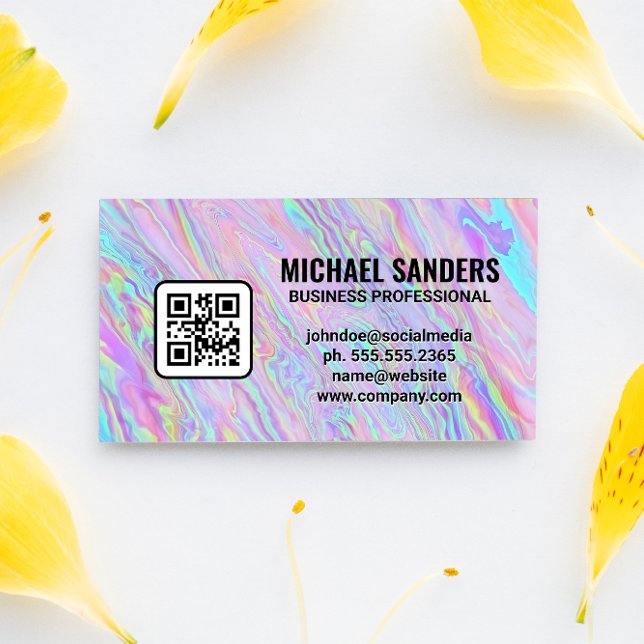 Iridescent Holographic Foil Pastel | QR Code Business Card (Creator Uploaded)