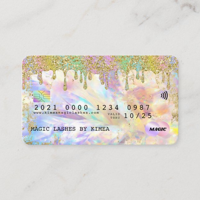 Iridescent Holographic Glitter Drip Credit Style Business Card (Front)