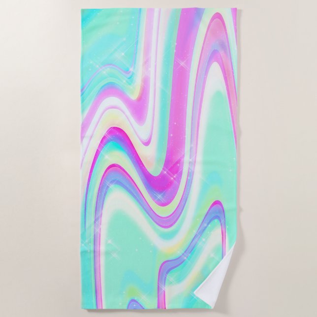 Iridescent Holographic Liquid Swirl Beach Towel (Front)