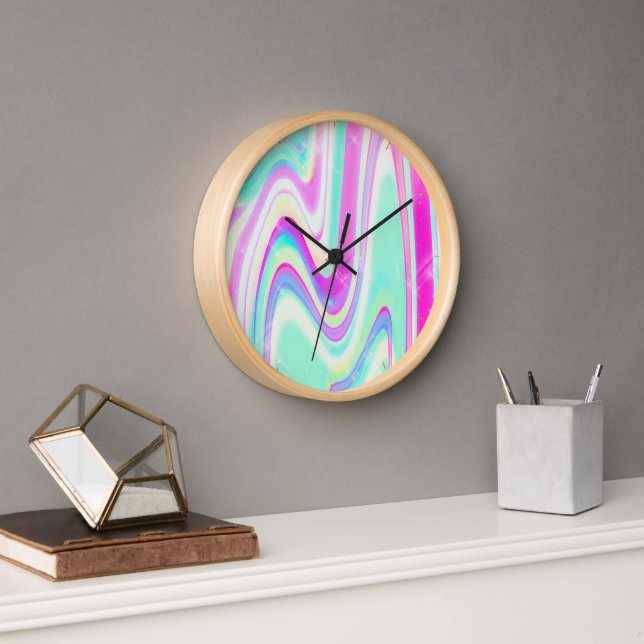 Iridescent Holographic Liquid Swirl Clock (Office)