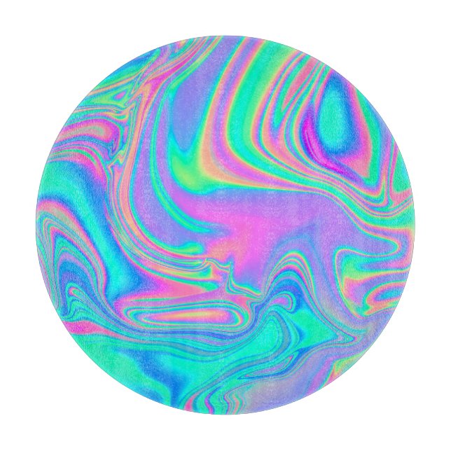 Iridescent Holographic: Neon Marbled Texture Cutting Board (Front)
