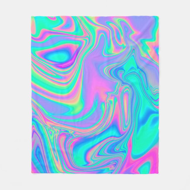 Iridescent Holographic: Neon Marbled Texture Fleece Blanket (Front)