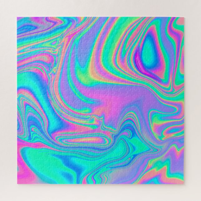 Iridescent Holographic: Neon Marbled Texture Jigsaw Puzzle (Vertical)