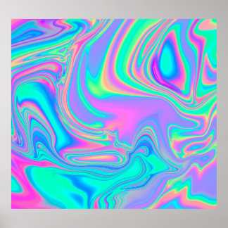 Iridescent Holographic: Neon Marbled Texture Poster