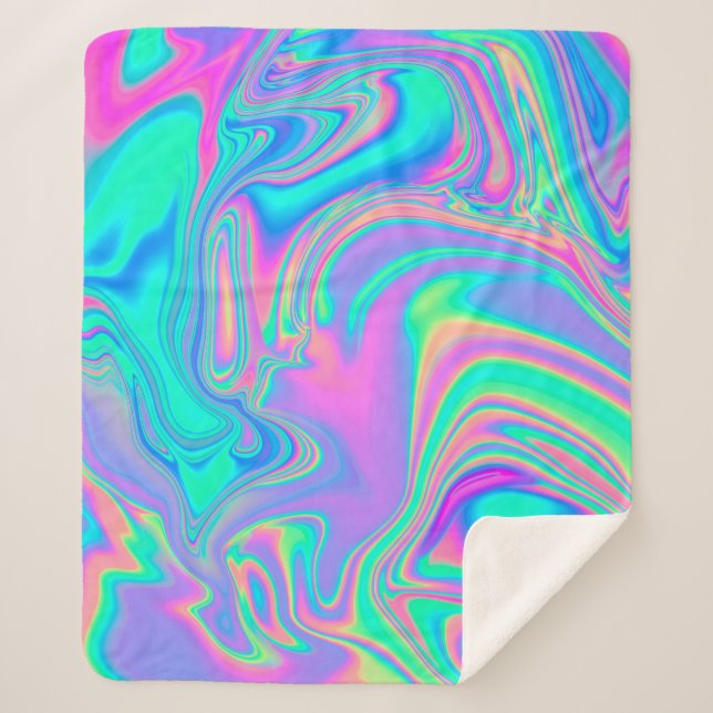Iridescent Holographic: Neon Marbled Texture Sherpa Blanket (Front)