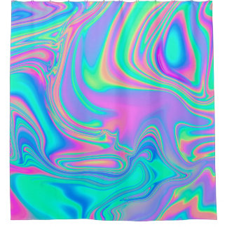 Iridescent Holographic: Neon Marbled Texture Shower Curtain
