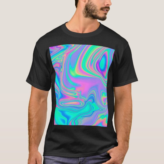 Iridescent Holographic: Neon Marbled Texture T-Shirt (Front)
