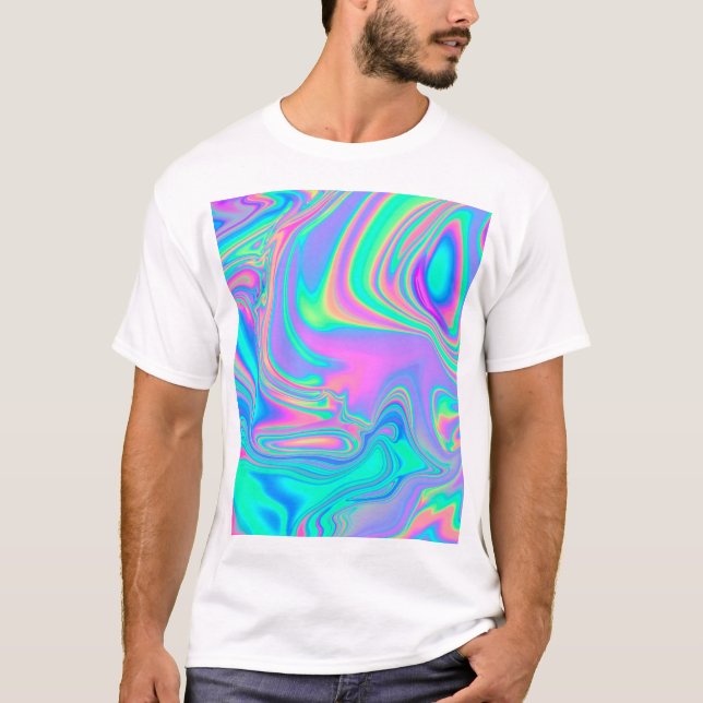 Iridescent Holographic: Neon Marbled Texture T-Shirt (Front)