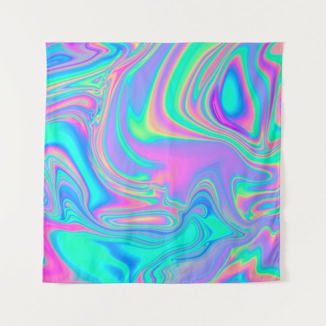 Iridescent Holographic: Neon Marbled Texture Tapestry (Front)