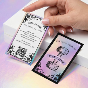 Iridescent Holographic Personal Trainer Fitness Business Card