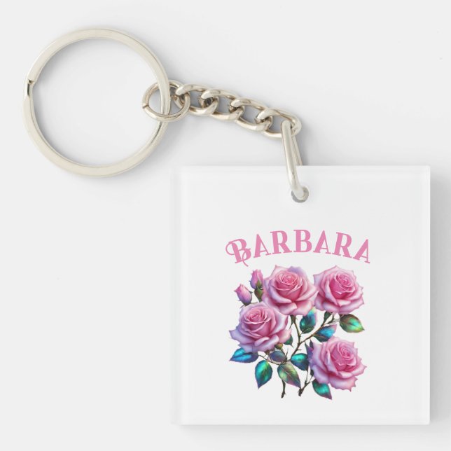 Iridescent Holographic Roses On Stems Key Ring (Front)