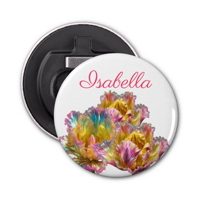 Iridescent holographic Ruffled Tulip Bottle Opener (Front)