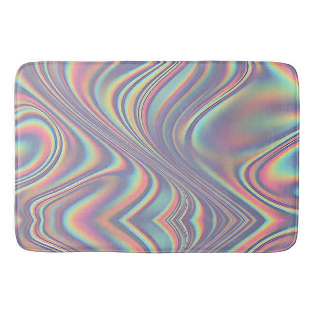 Iridescent Holographic Swirl Texture Bath Mat (Front)