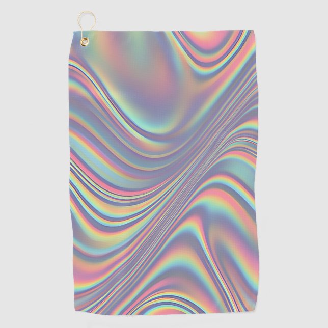 Iridescent Holographic Swirl Texture Golf Towel (Front)