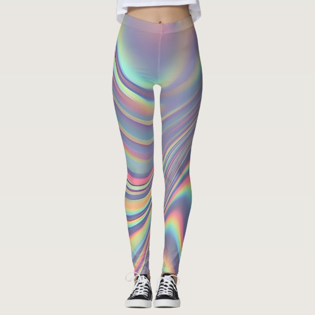 Iridescent Holographic Swirl Texture Leggings (Front)