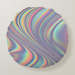 Iridescent Holographic Swirl Texture Round Cushion
