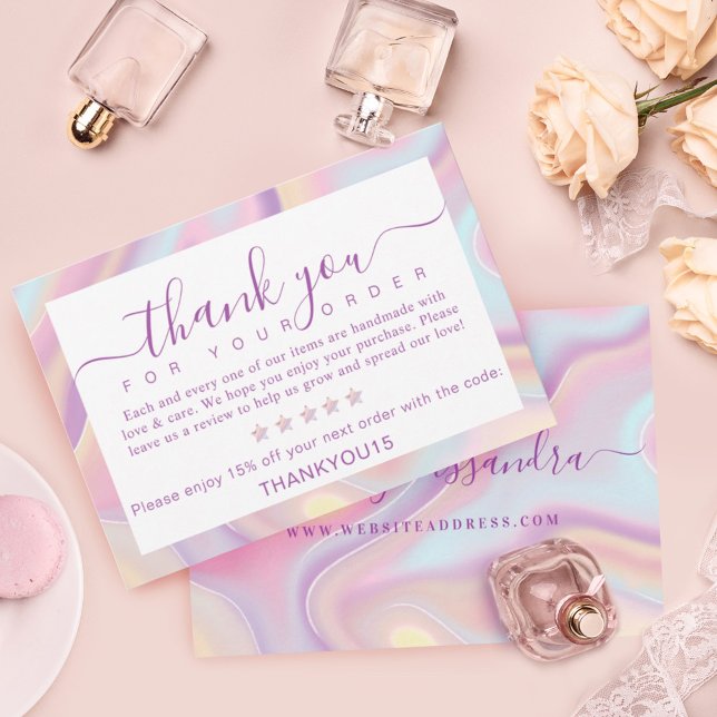 Iridescent Holographic Thank you for your Order Card (Creator Uploaded)