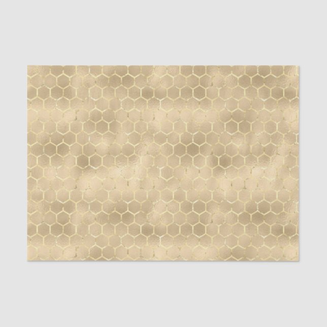 Iridescent Honeycomb Gold Gradient Apiary Pattern  Tissue Paper (Front)