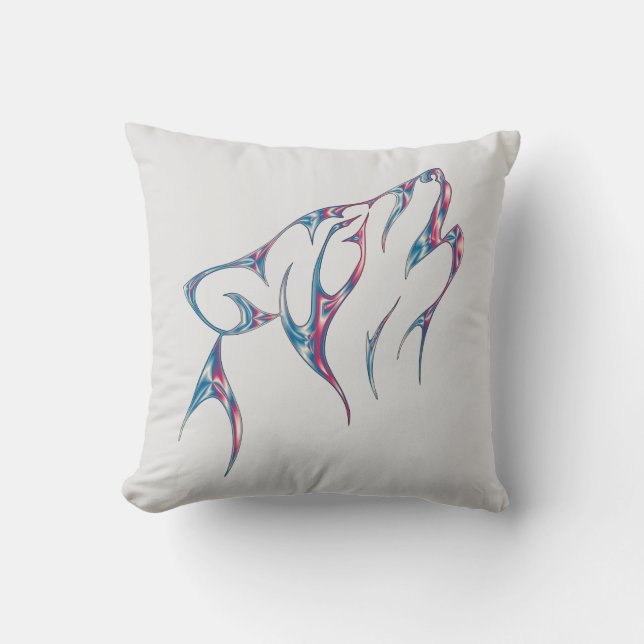 Iridescent Howling Wolf Spirit Animal Cushion (Front)