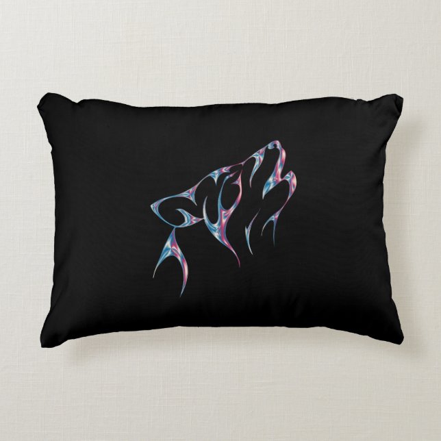 Iridescent Howling Wolf Spirit Animal Decorative Cushion (Front)