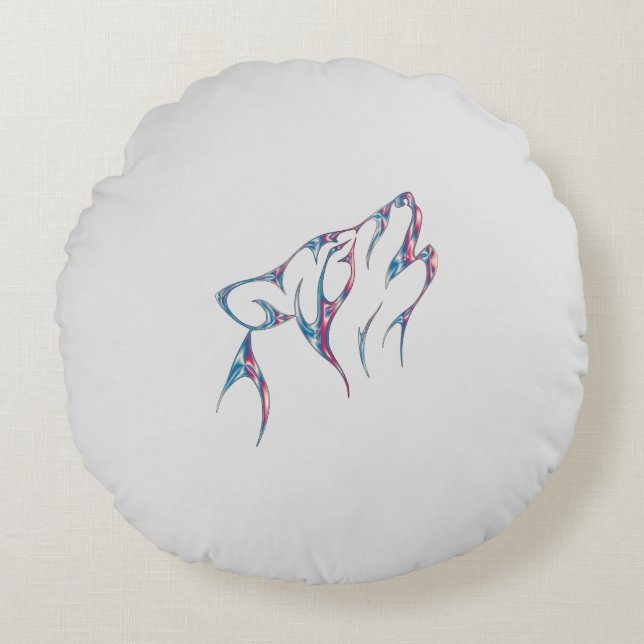Iridescent Howling Wolf Spirit Animal Round Cushion (Front)
