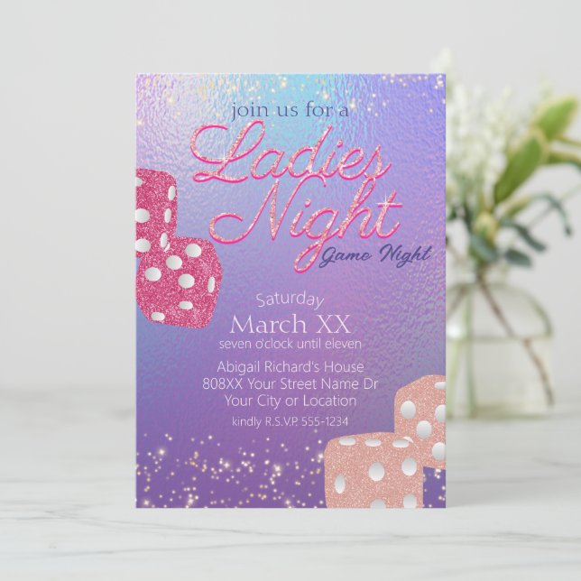 Iridescent Ladies Night Game Night Dice Invitation (Standing Front)
