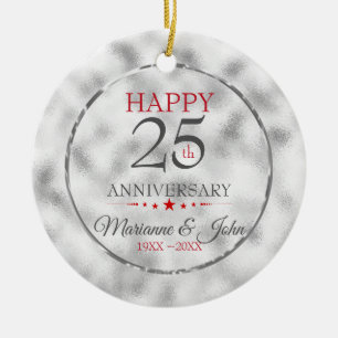 Iridescent Light Grey Glass- Silver Anniversary Ceramic Tree Decoration