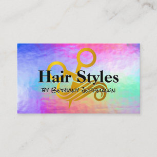 Iridescent Liquid Salon Scissors Hair Cuts Business Card
