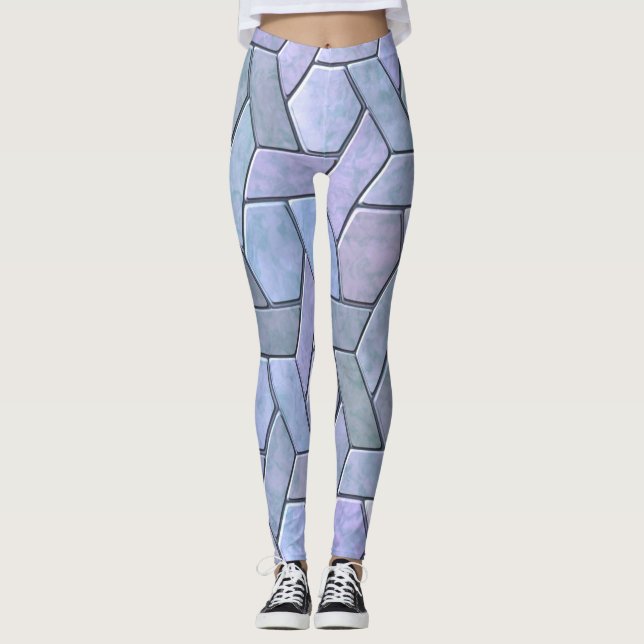 Iridescent Marble Abstract Blue Purple Green Grey Leggings (Front)
