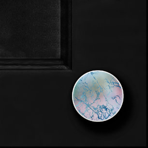 Iridescent Marble Trendy Faux Holo Blue Pink Ceramic Knob