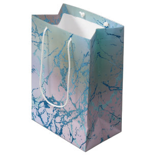 Iridescent Marble Trendy Faux Holo Blue Pink Medium Gift Bag