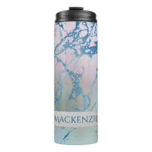Iridescent Marble   Trendy Faux Holo Blue Pink Thermal Tumbler